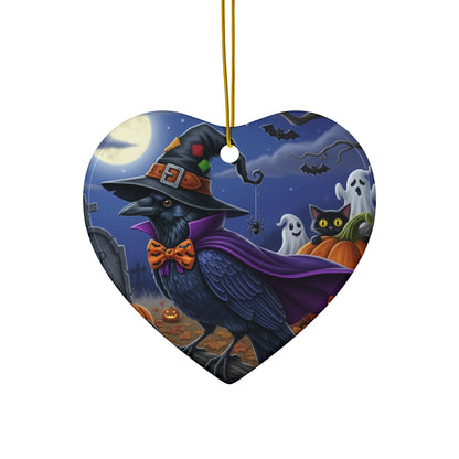 Raven Crow Bird Halloween Tree Ornament, 100% Ceramic Cute Hanging Decoration