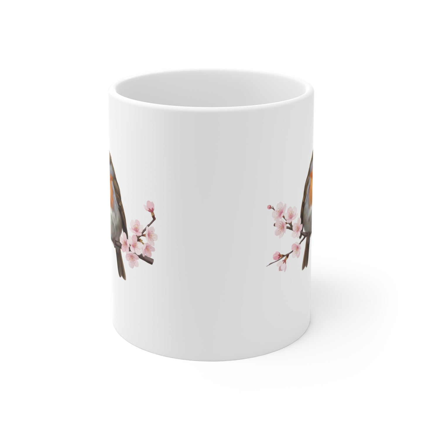 "Lovebirds" Coffee Mug – Cuddling Robins & Cherry Blossoms Valentine's Day Gift