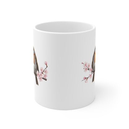 "Lovebirds" Coffee Mug – Cuddling Robins & Cherry Blossoms Valentine's Day Gift