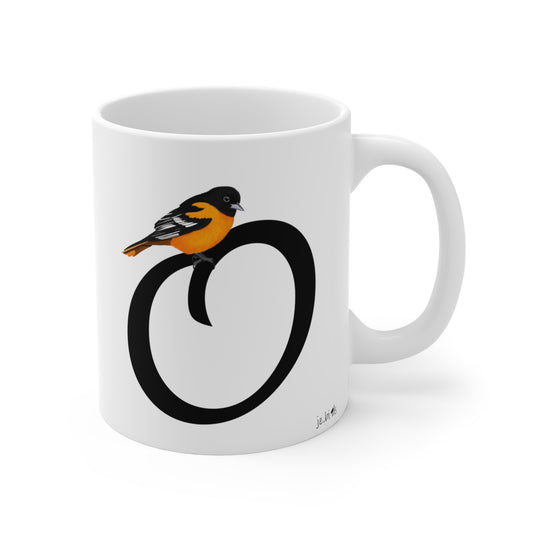 oriole letter o bird mug