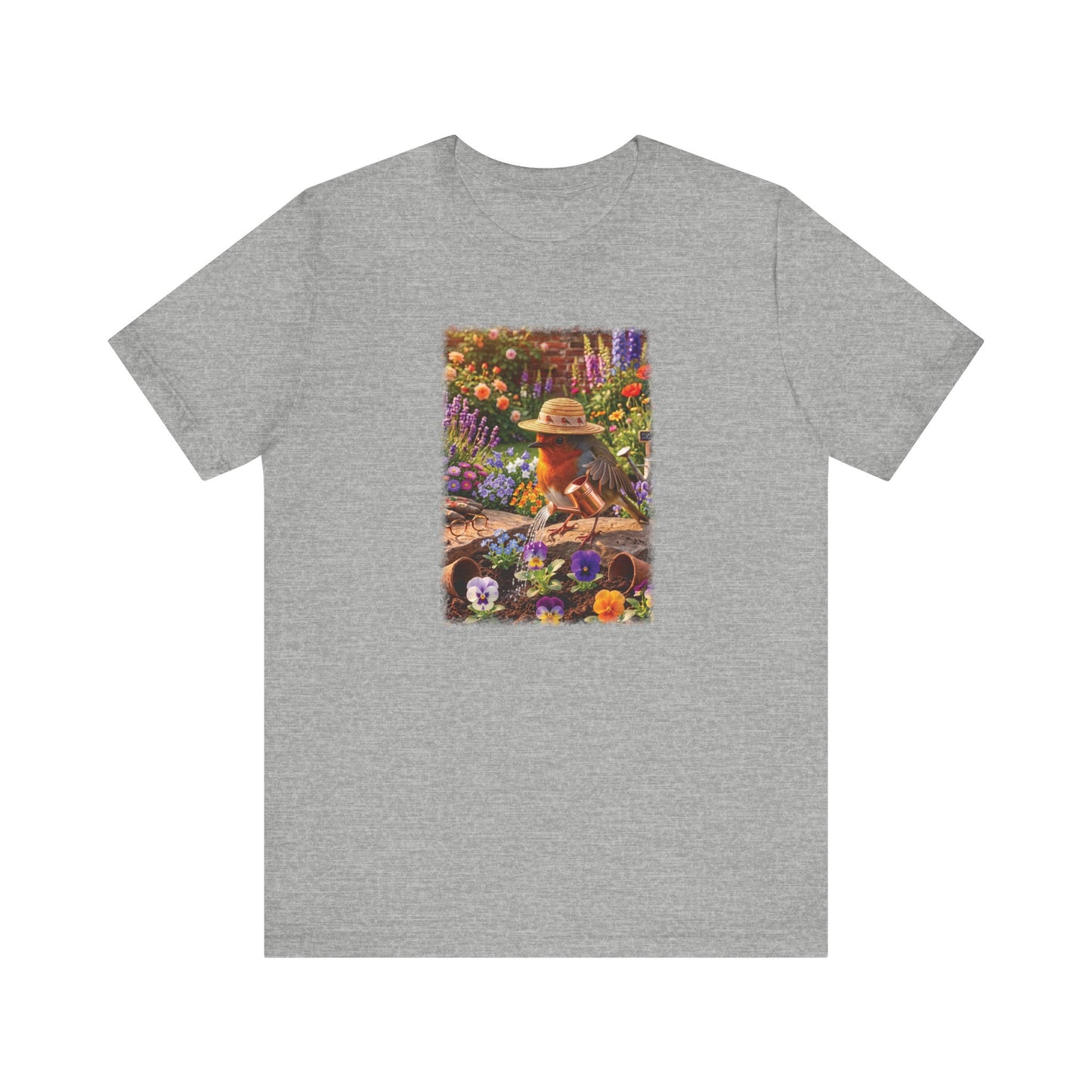 Robin Rosi Watering Flowers T-Shirt for Bird Lovers