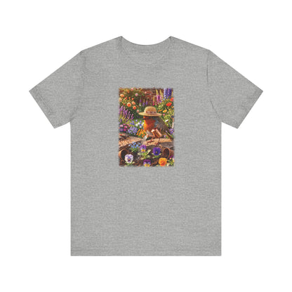 Robin Rosi Watering Flowers T-Shirt for Bird Lovers