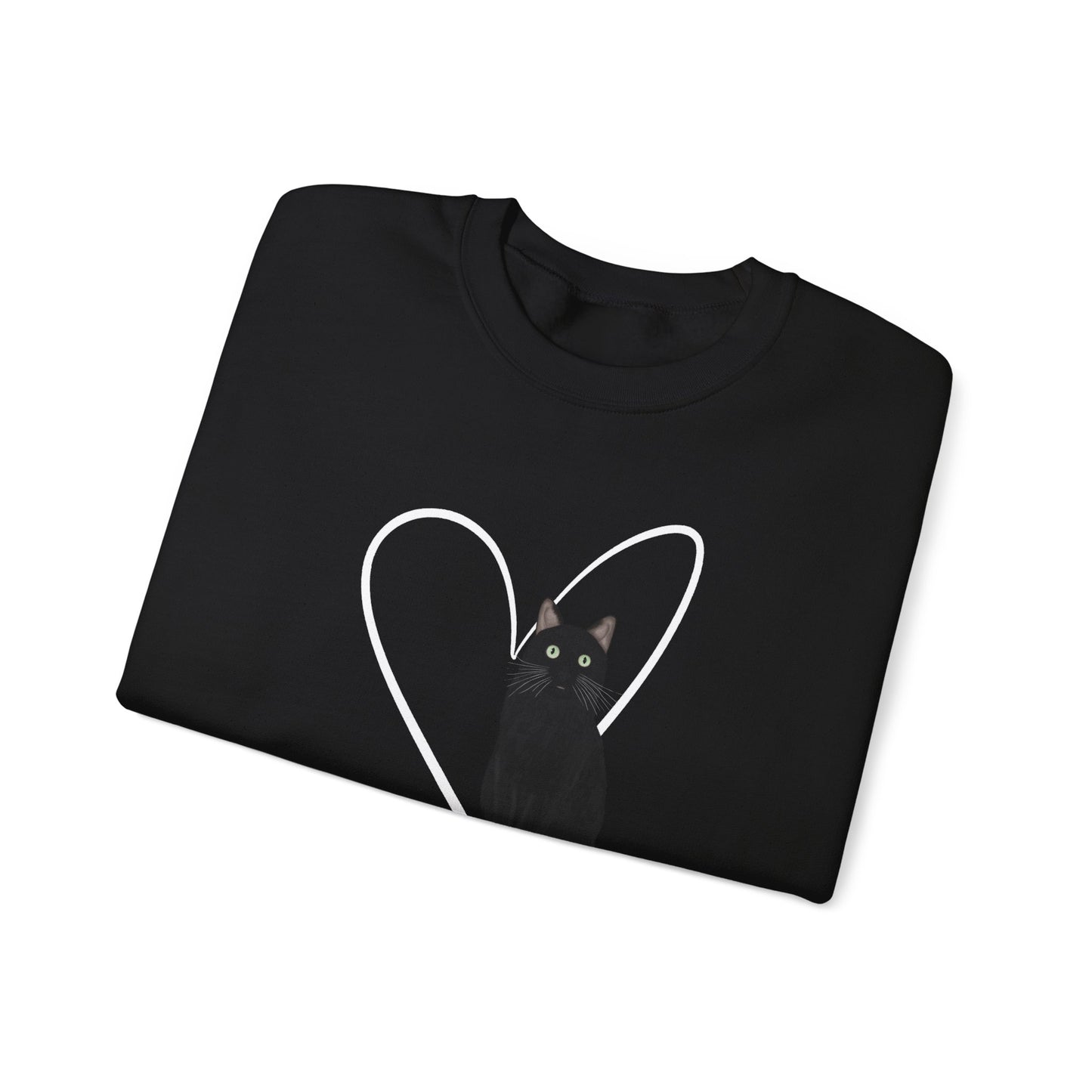 Black Cat with Heart Cat Lover Valentine's Day Sweatshirt