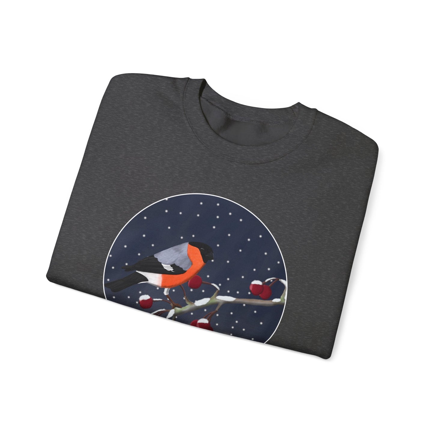 Bullfinch on a Winter Branch Birdwatcher Christmas Bird Sweatshirt