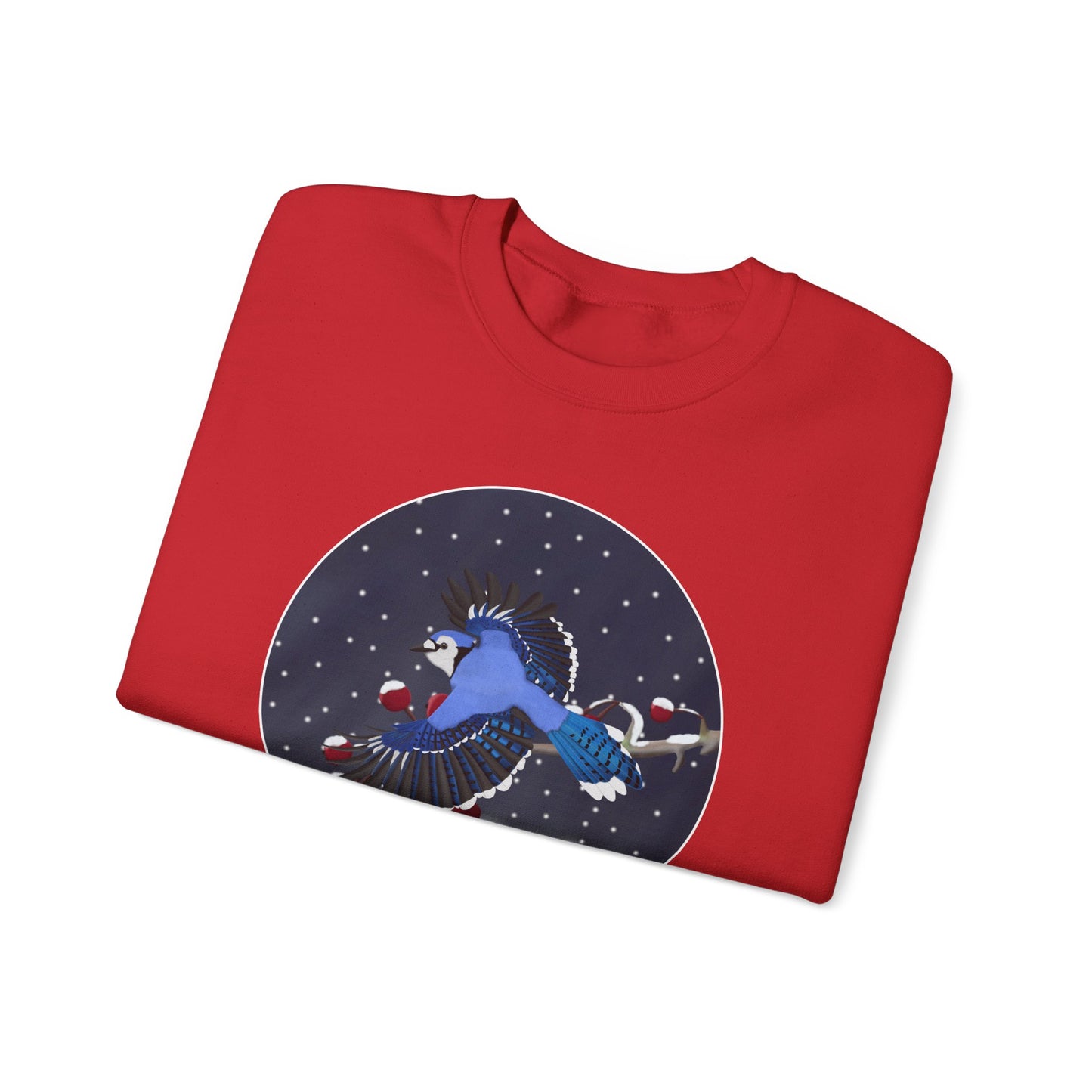 Blue Jay on a Winter Branch Birdwatcher Christmas Bird Sweatshirt