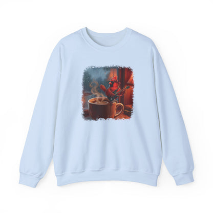 Cozy Rainy Day Coffee Sweatshirt – Vintage Cardinal with Guitar Graphic