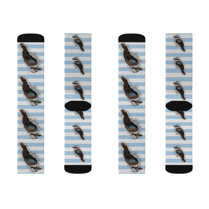 Kookaburra Bird Blue White Striped Socks