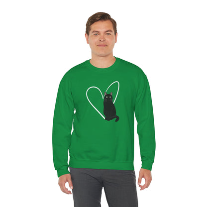 Black Cat with Heart Cat Lover Valentine's Day Sweatshirt