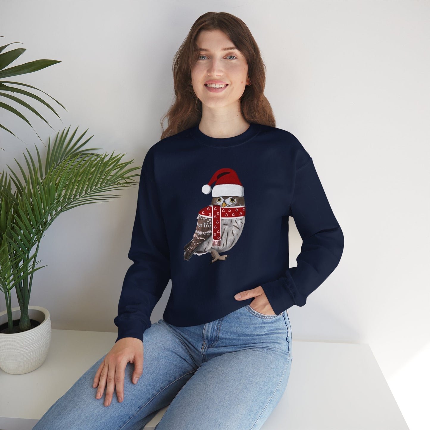 Owl with Christmas Hat Bird Birdwatcher Sweatshirt