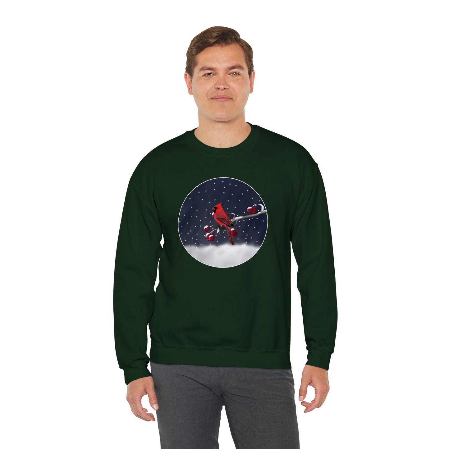 Cardinal on a Winter Branch Christmas Bird Sweatshirt