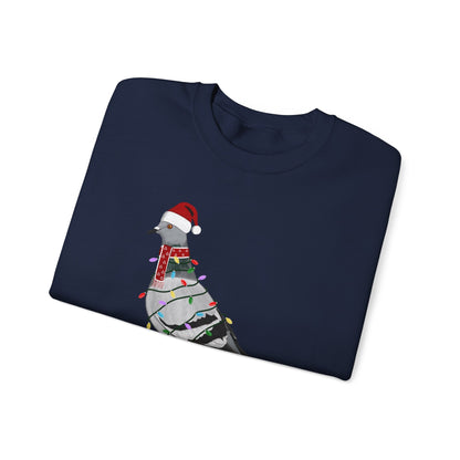 Pigeon with Fairy Lights as Santa Happy Holidays Birdwatcher Christmas Bird Sweatshirt