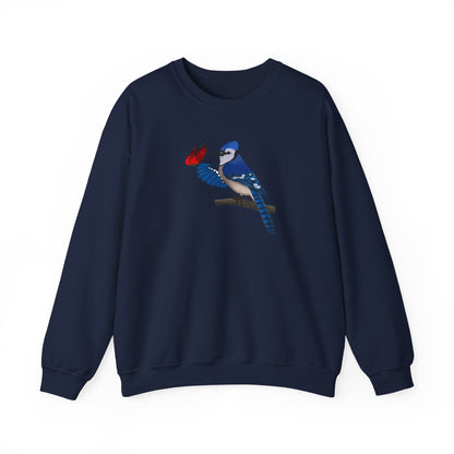 Blue Jay with Butterfly Bird Birding & Birdwatching Sweatshirt