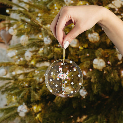 Flamingo as Santa Claus with Fairy Lights Christmas Glass Ornament