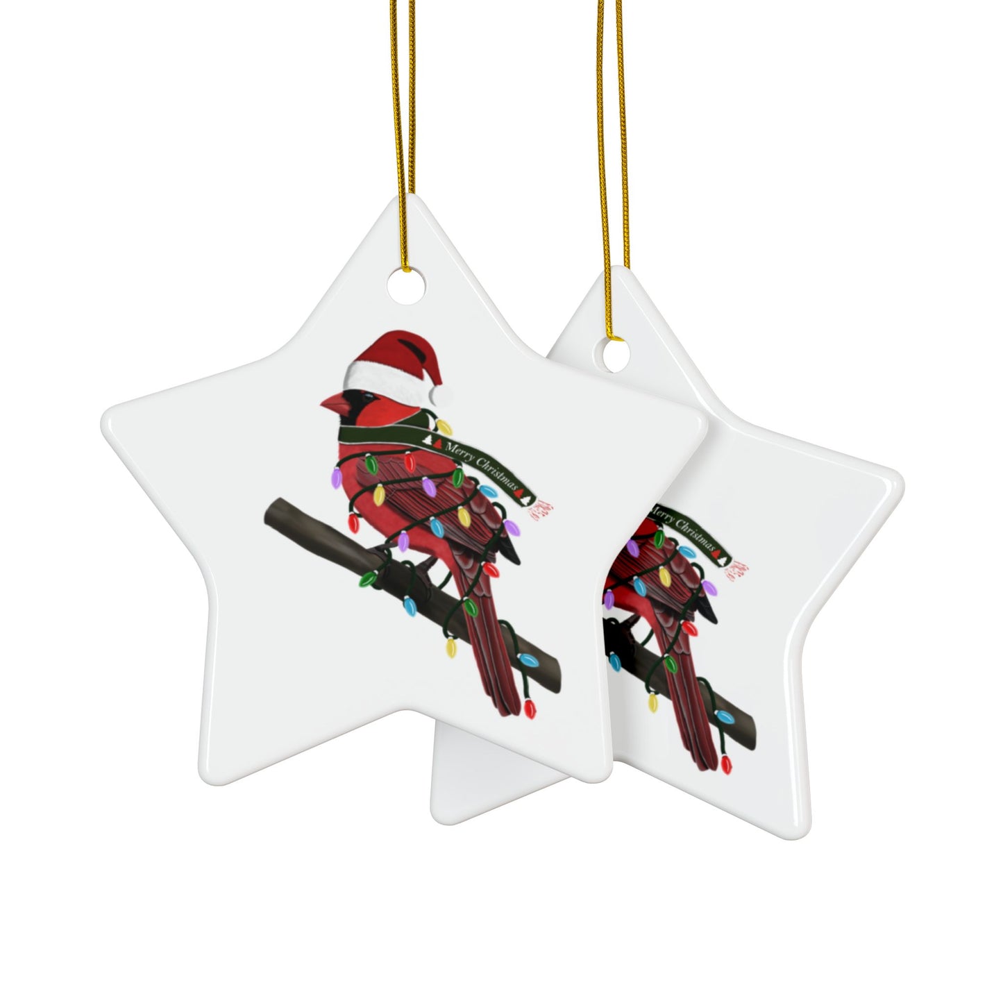 Cardinal as Santa Ceramic Bird Christmas Ornament | Durable Double-Sided Bird Lover Decor
