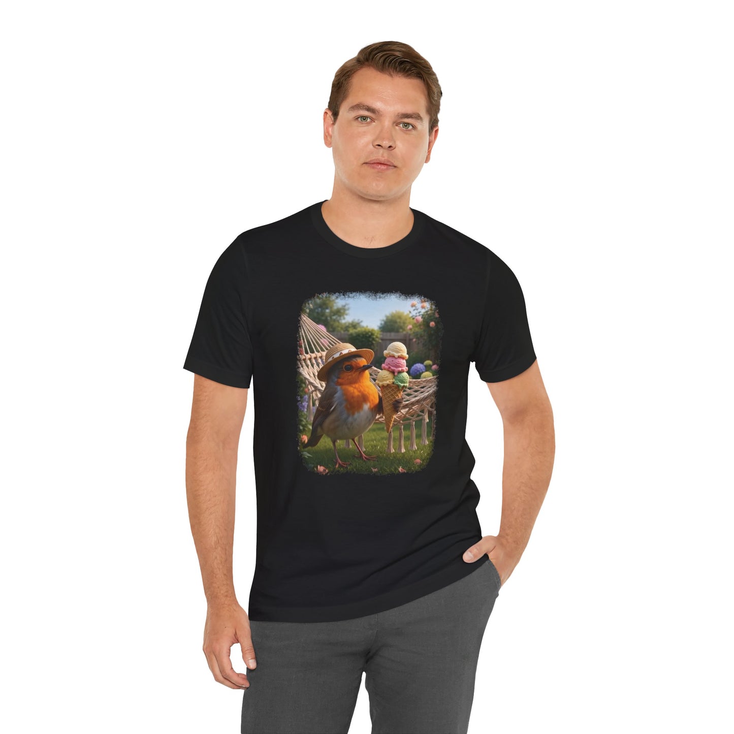 Robin Rosi Ice Cream in the Garden Premium T-Shirt for Bird Lovers