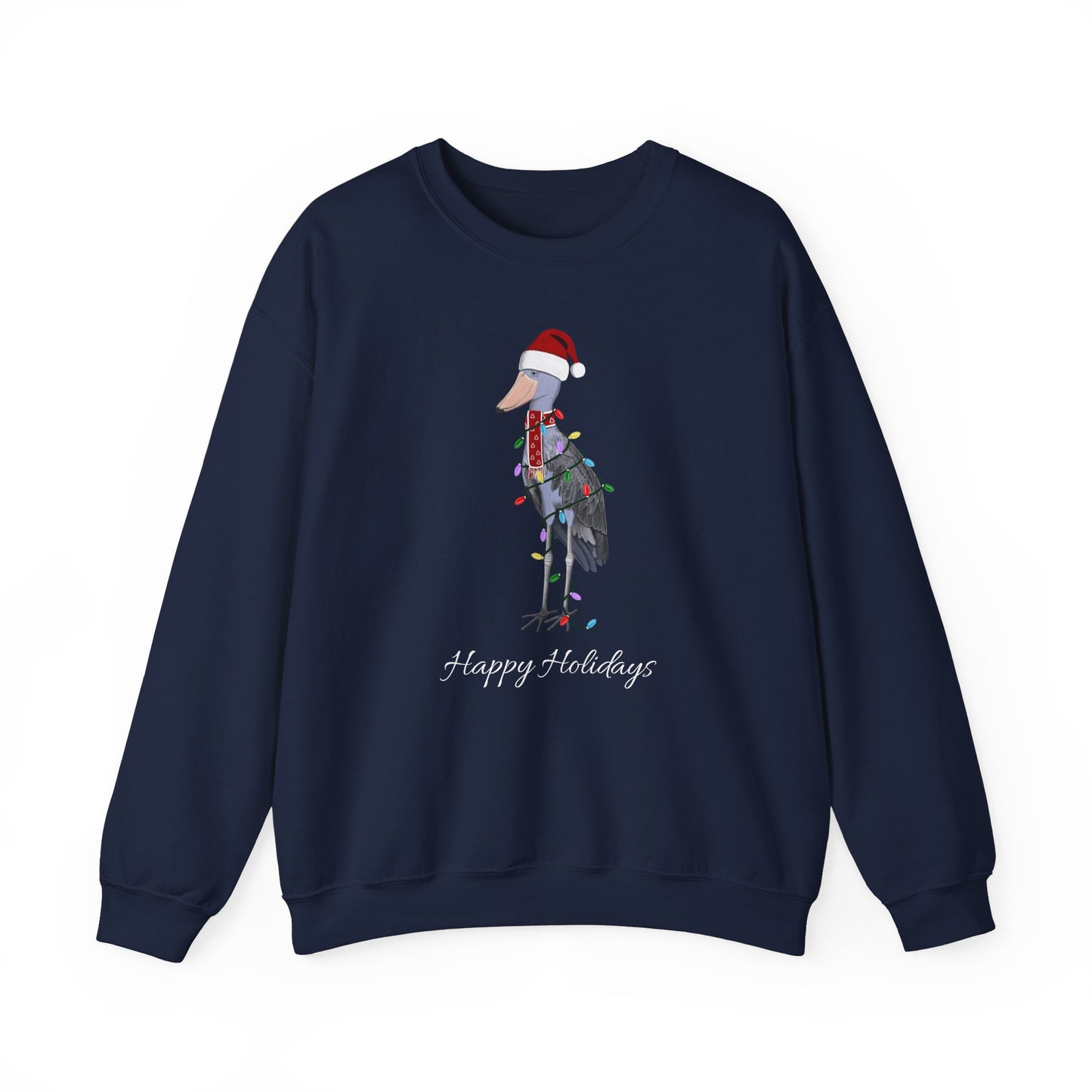 Shoebill with Fairy Lights as Santa Happy Holidays Birdwatcher Christmas Bird Sweatshirt