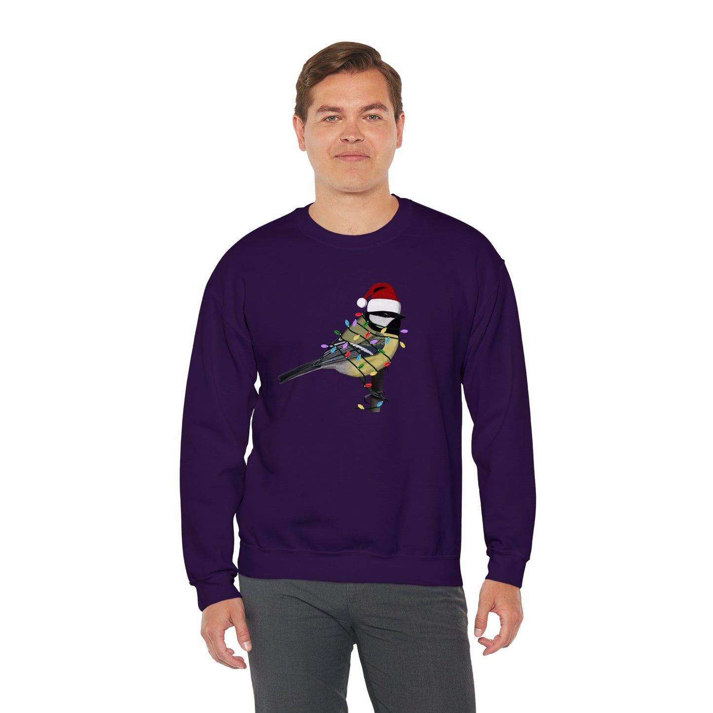 Chickadee with Fairy Lights Santa Claus Christmas Bird Sweatshirt