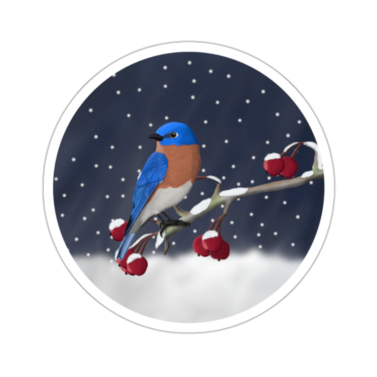 Bluebird on a Winter Branch Christmas Bird Sticker