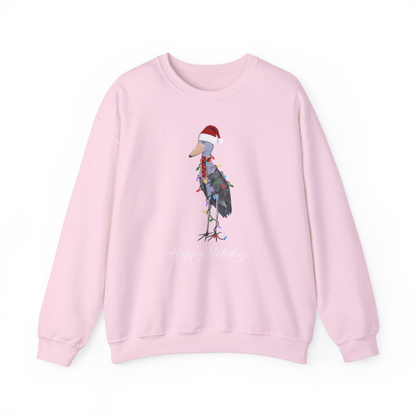 Shoebill with Fairy Lights as Santa Happy Holidays Birdwatcher Christmas Bird Sweatshirt