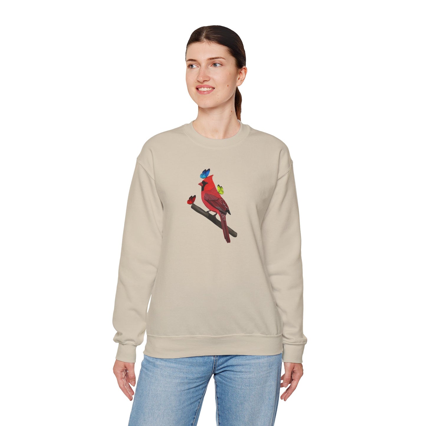 Cardinal with Butterflies Bird Birding & Birdwatching Sweatshirt