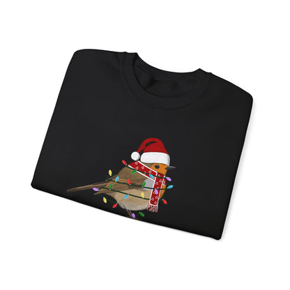 European Robin with Fairy Lights as Santa Happy Holidays Birdwatcher Christmas Bird Sweatshirt