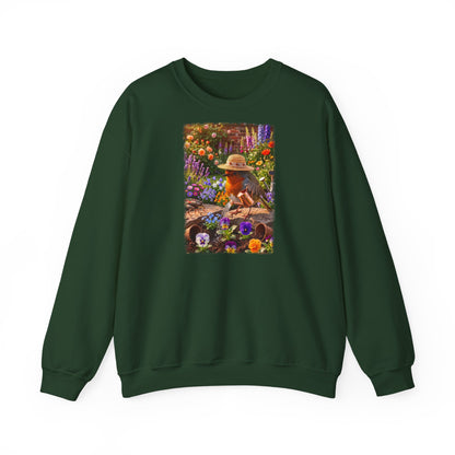 Niedliches Rotkehlchen Sweatshirt beim Blumen gießen | Gemütlicher Garten-Pullover