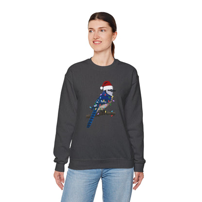 Blue Jay with Fairy Lights Santa Claus Christmas Bird Sweatshirt