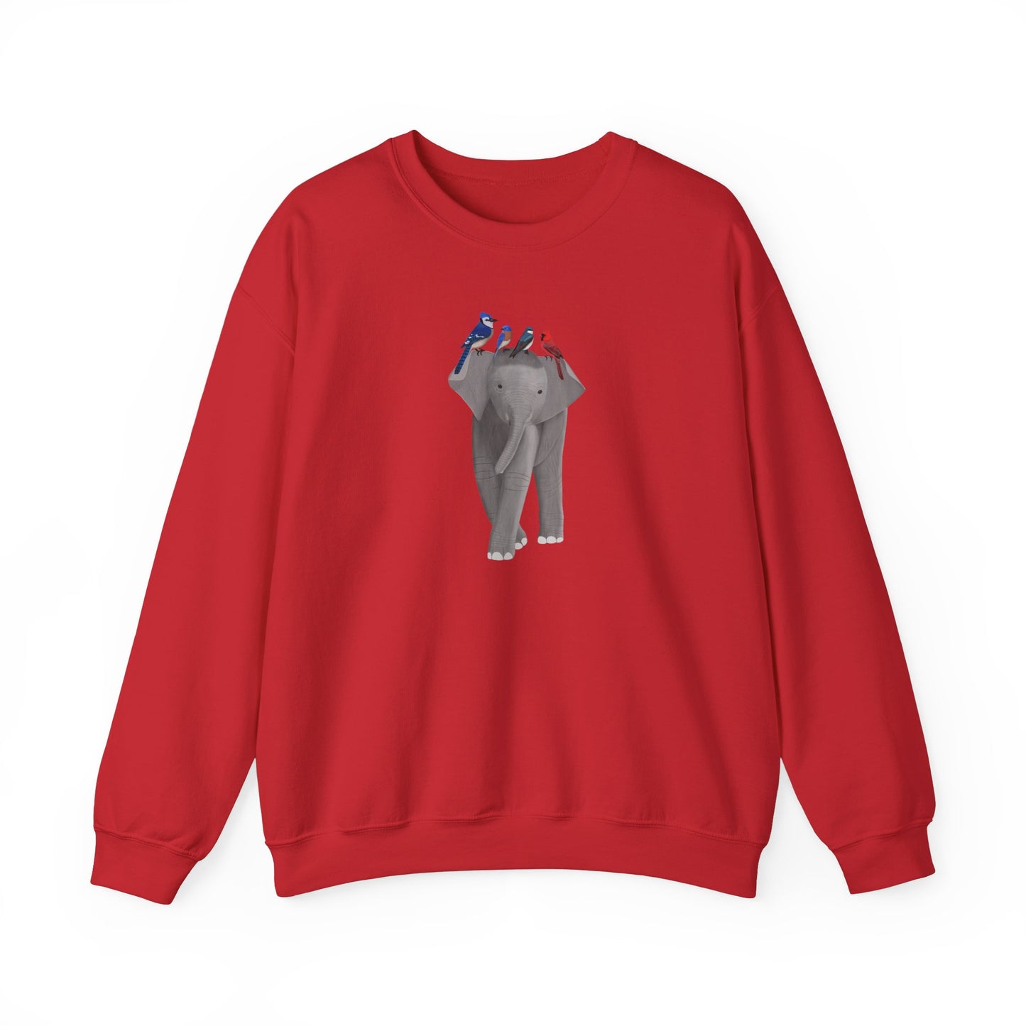 Elephant with Birds Cardinal Blue Jay Bluebird Tree Swallow Sweatshirt