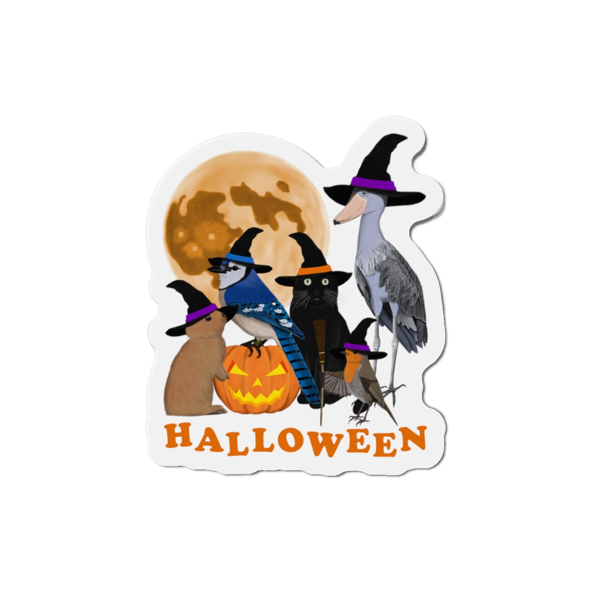 Robin Shoebill Blue Jay with Cat and Bunny Halloween Bird Magnet