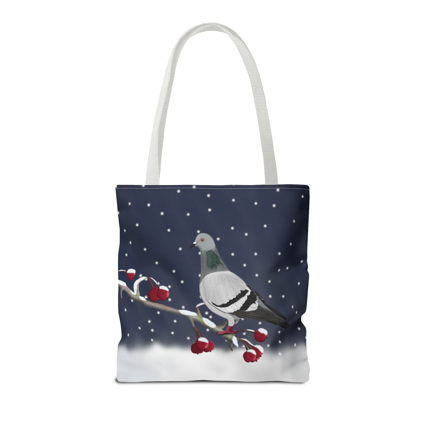 Pigeon on a Winter Branch Christmas Bird Tote Bag 16"x16"