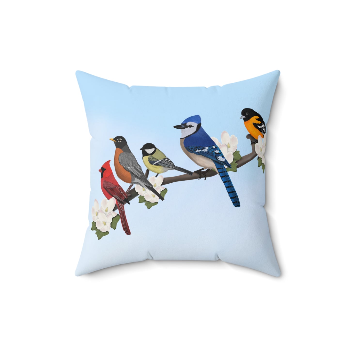 Blue Jay Cardinal Oriole Birdlover Bird Throw Pillow 16"x16"