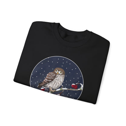 Owl on a Winter Branch Birdwatcher Christmas Bird Sweatshirt