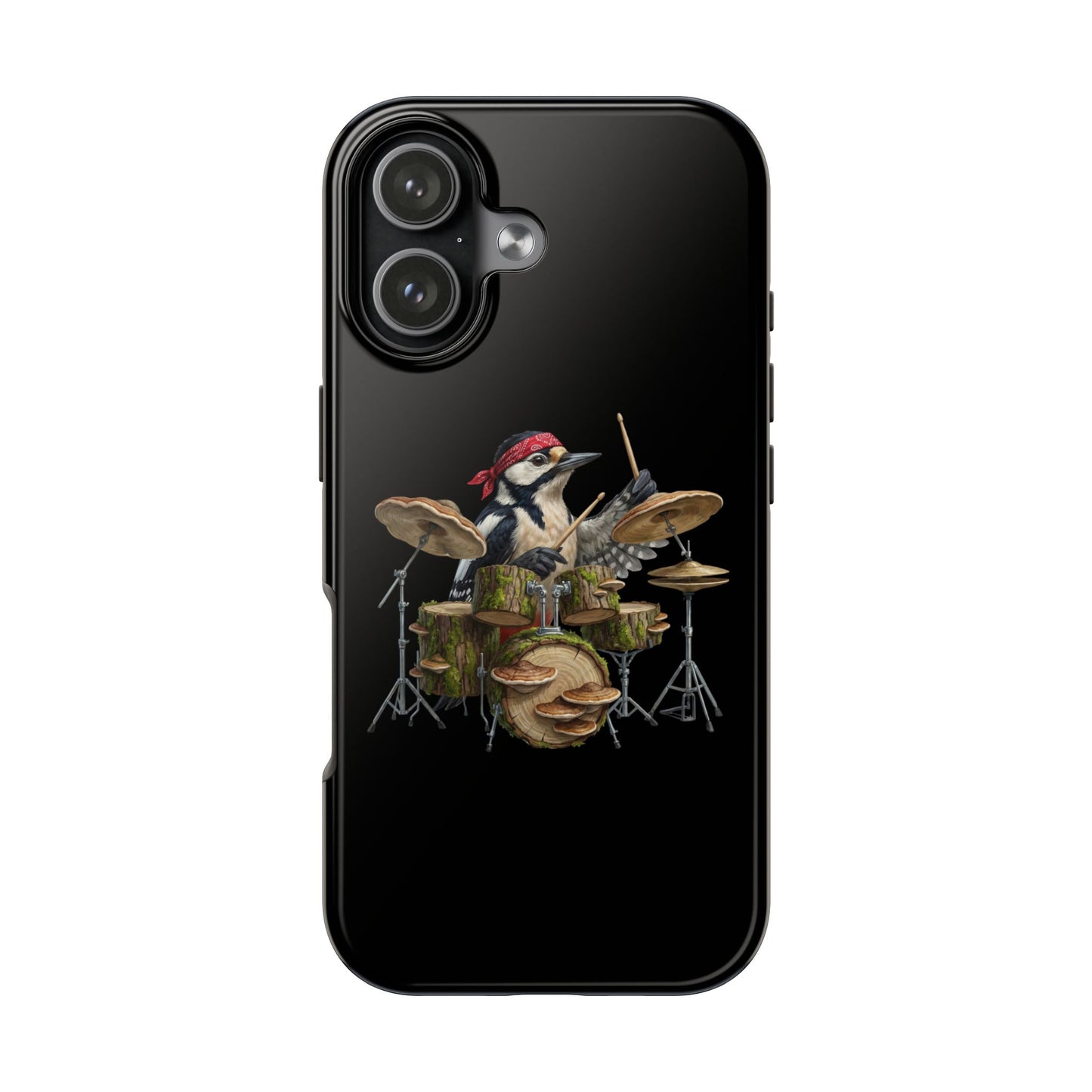 Woodpecker with Drums iPhone Case – Premium Tough Phone Cover Black