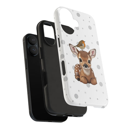 Cute Fawn with European Robin Animal iPhone Case - Dual-Layer PC/TPU Protective Cover for iPhone