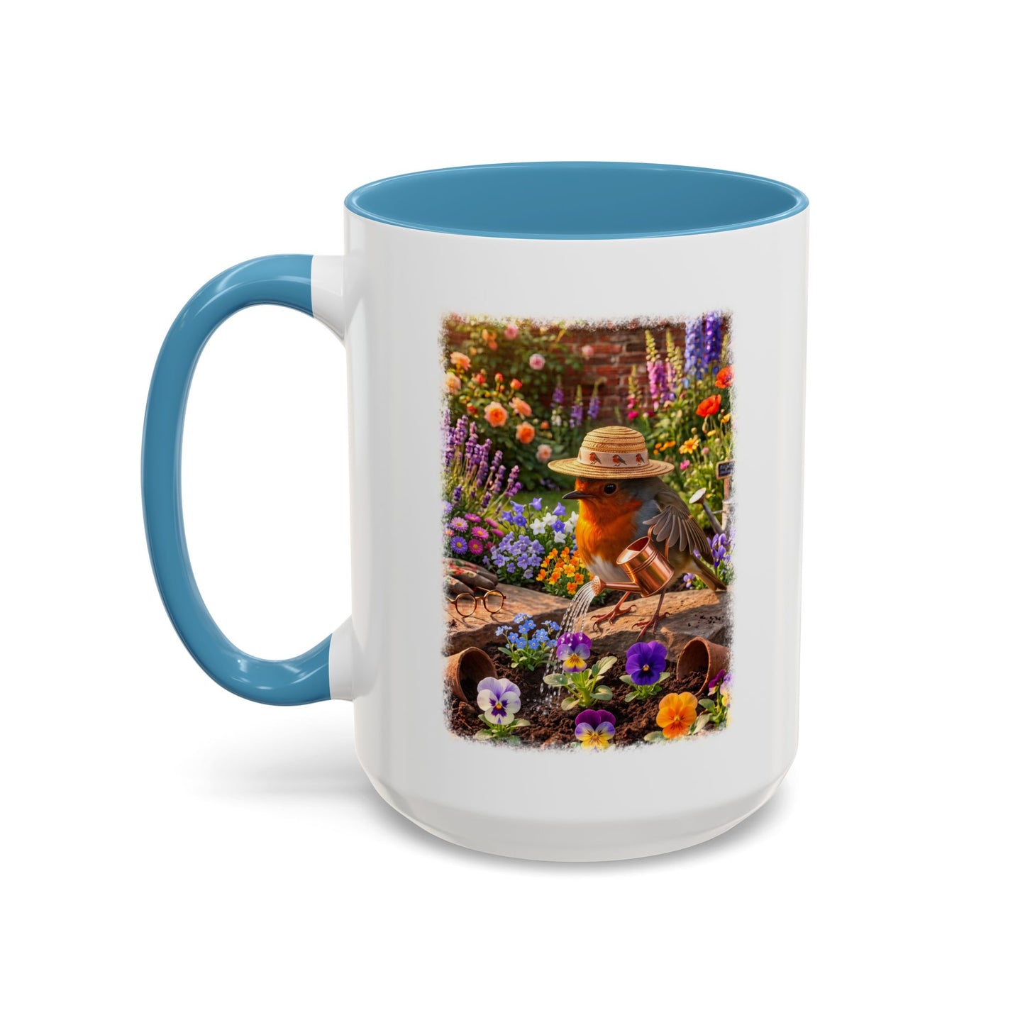 Robin Rosi Watering Flowers Mug for Bird Lovers
