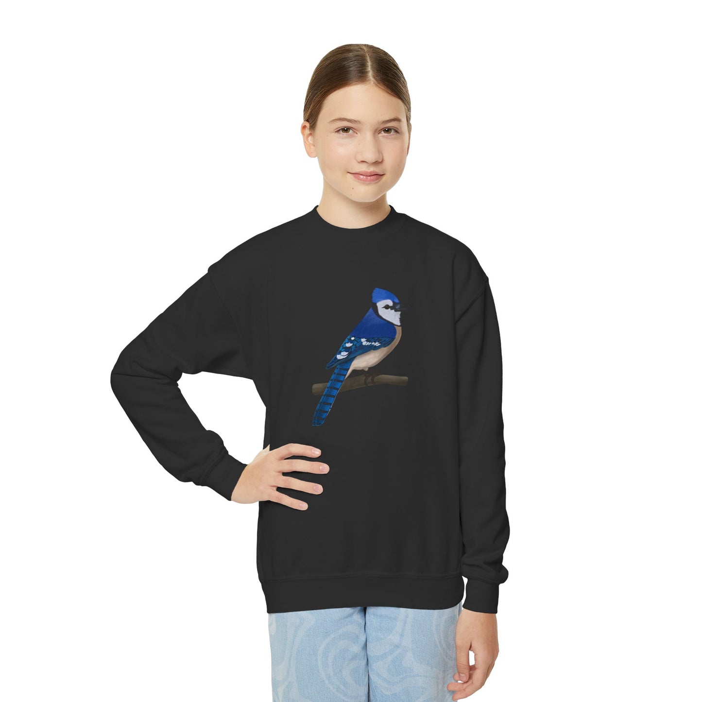 Blue Jay Bird Birdwatching Youth Crewneck Sweatshirt