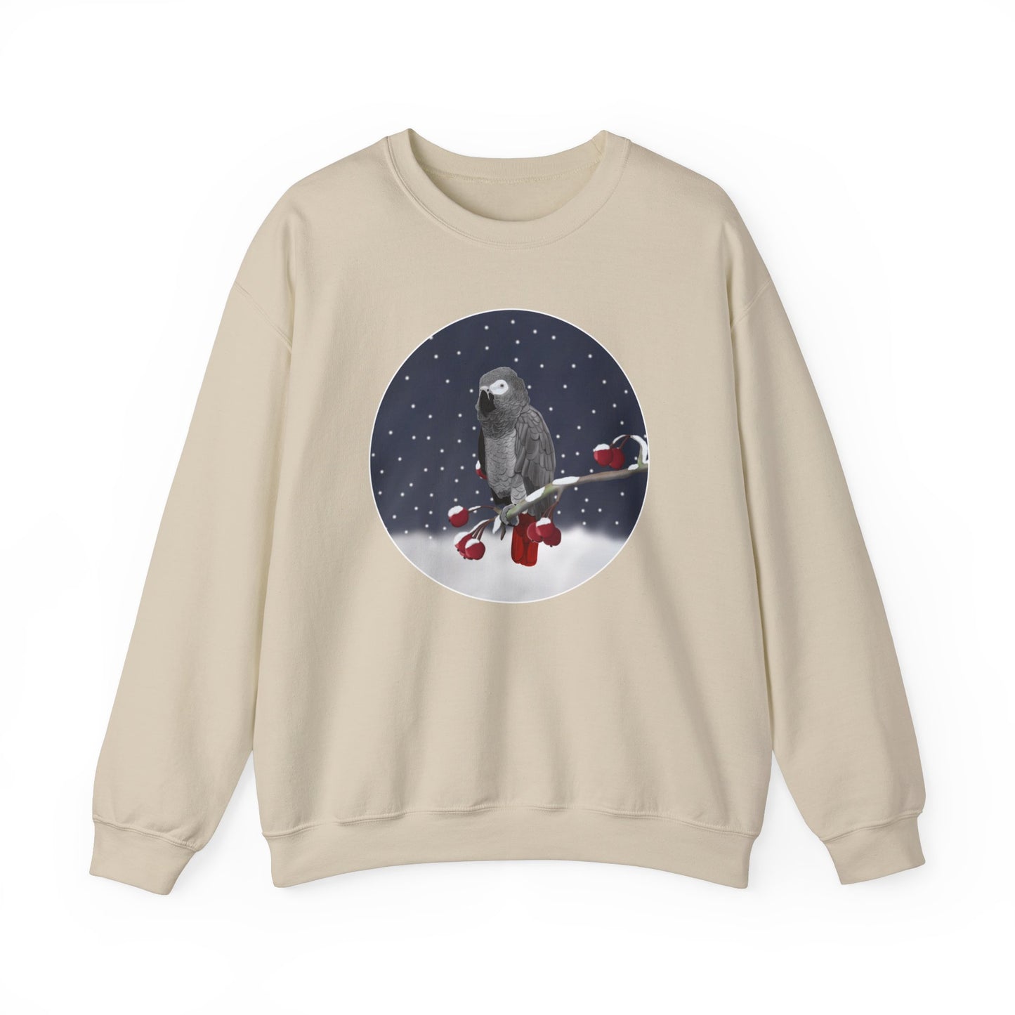 Grey Parrot on a Winter Branch Birdwatcher Christmas Bird Sweatshirt