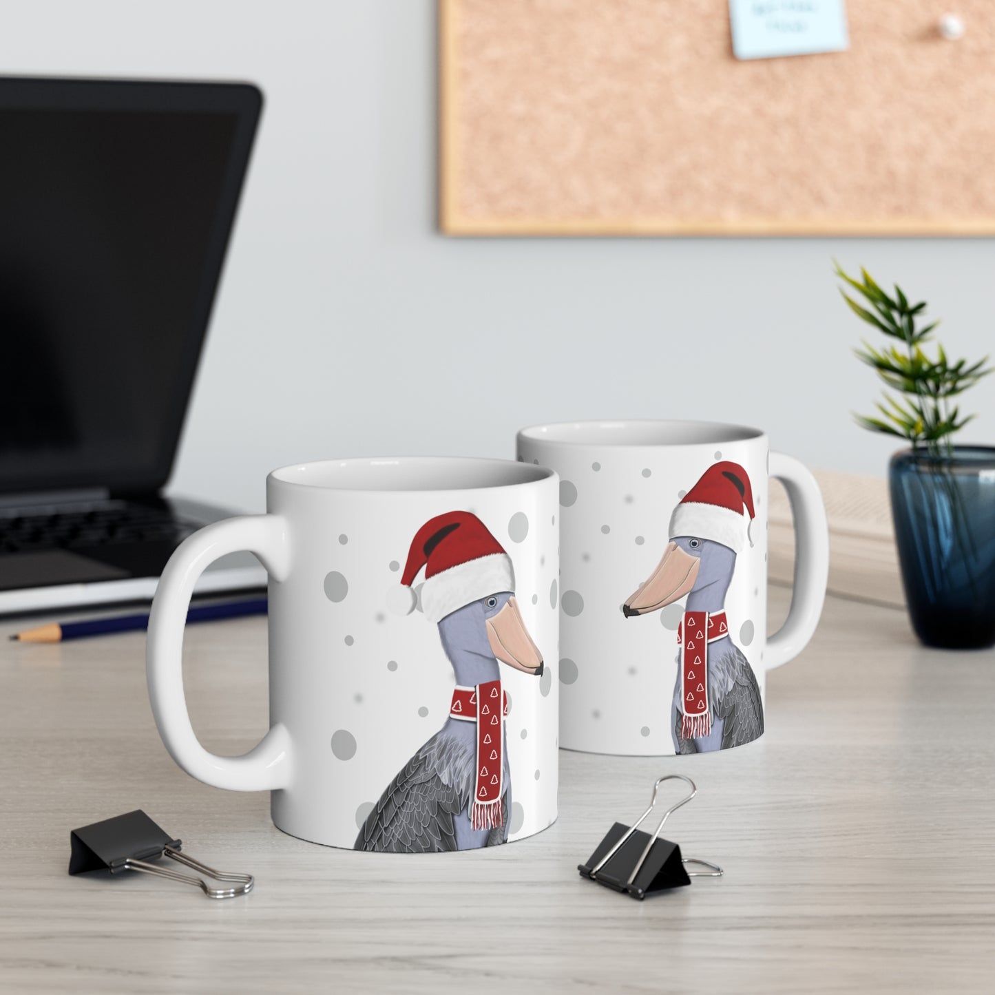 Shoebill with Red Santa Hat and Scarf Christmas Bird Ceramic Mug 11oz