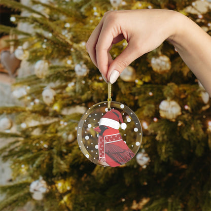 Cardinal as Santa Claus Christmas Bird Glass Ornament Transparent