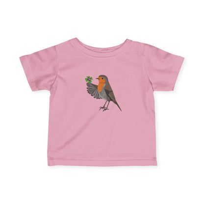 Süßes Rotkehlchen mit Glücksklee Vogel Tiermotiv T-Shirt für Babys und Kleinkinder