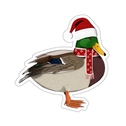 Mallard with Santa Claus Hat and Scarf Christmas Bird Sticker