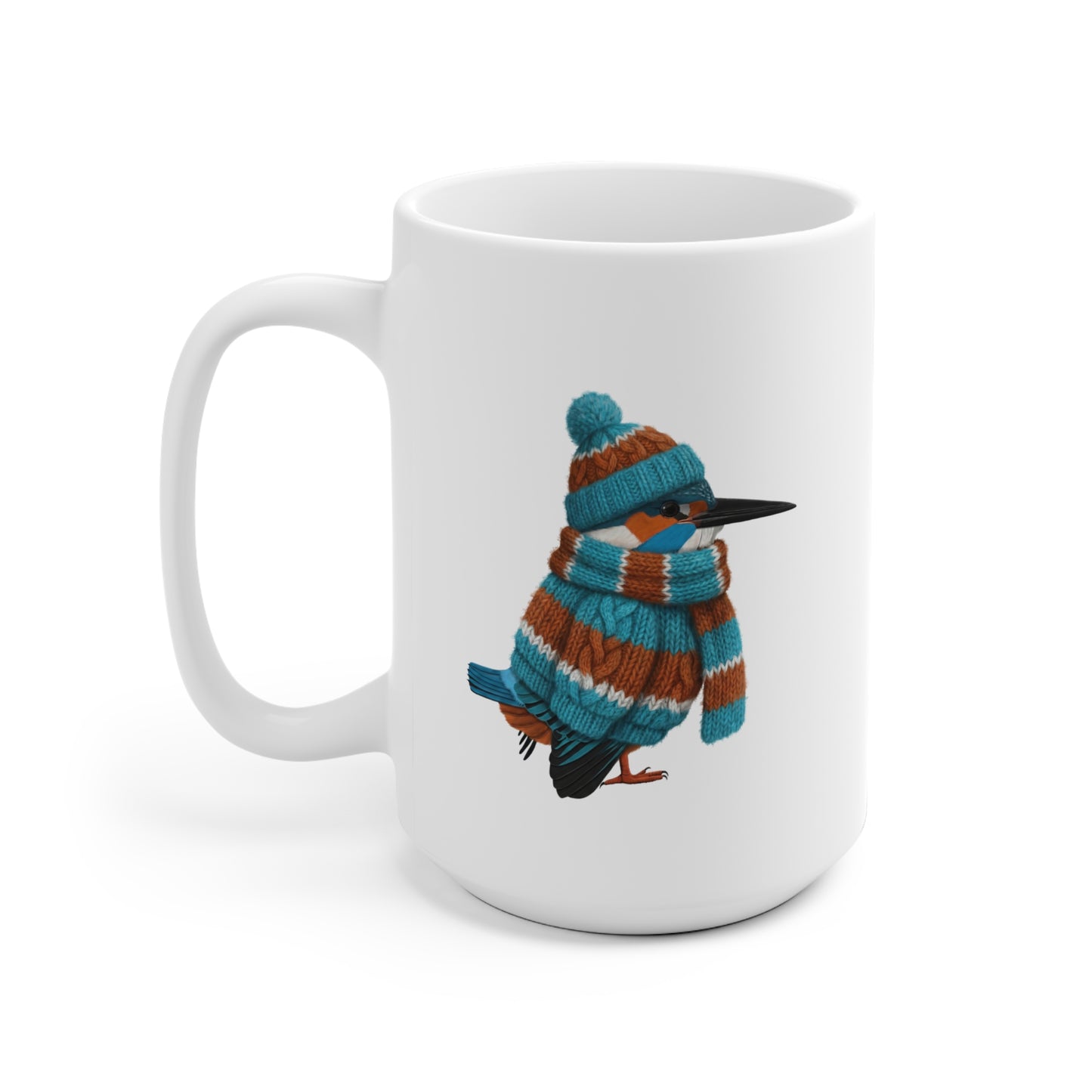 Eisvogel mit Strickpullover Weihnachtliche Tasse mit Vogelmotiv – Ideal für Kakao & Kaffee