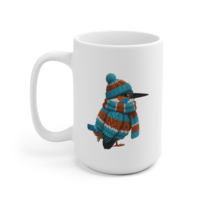 Eisvogel mit Strickpullover Weihnachtliche Tasse mit Vogelmotiv – Ideal für Kakao & Kaffee