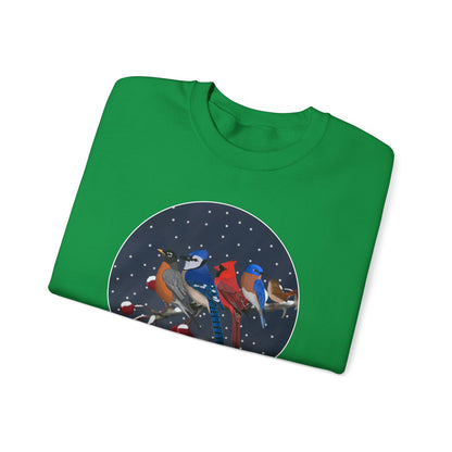 Blue Jay Robin Cardinal Bluebird Wren on a Winter Branch Christmas Bird Sweatshirt