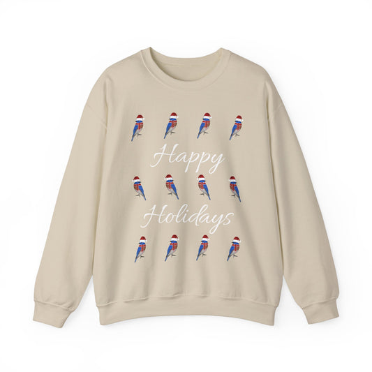 Bluebird as Santa with Hat and Scarf Happy Holidays Birdwatcher Christmas Bird Sweatshirt