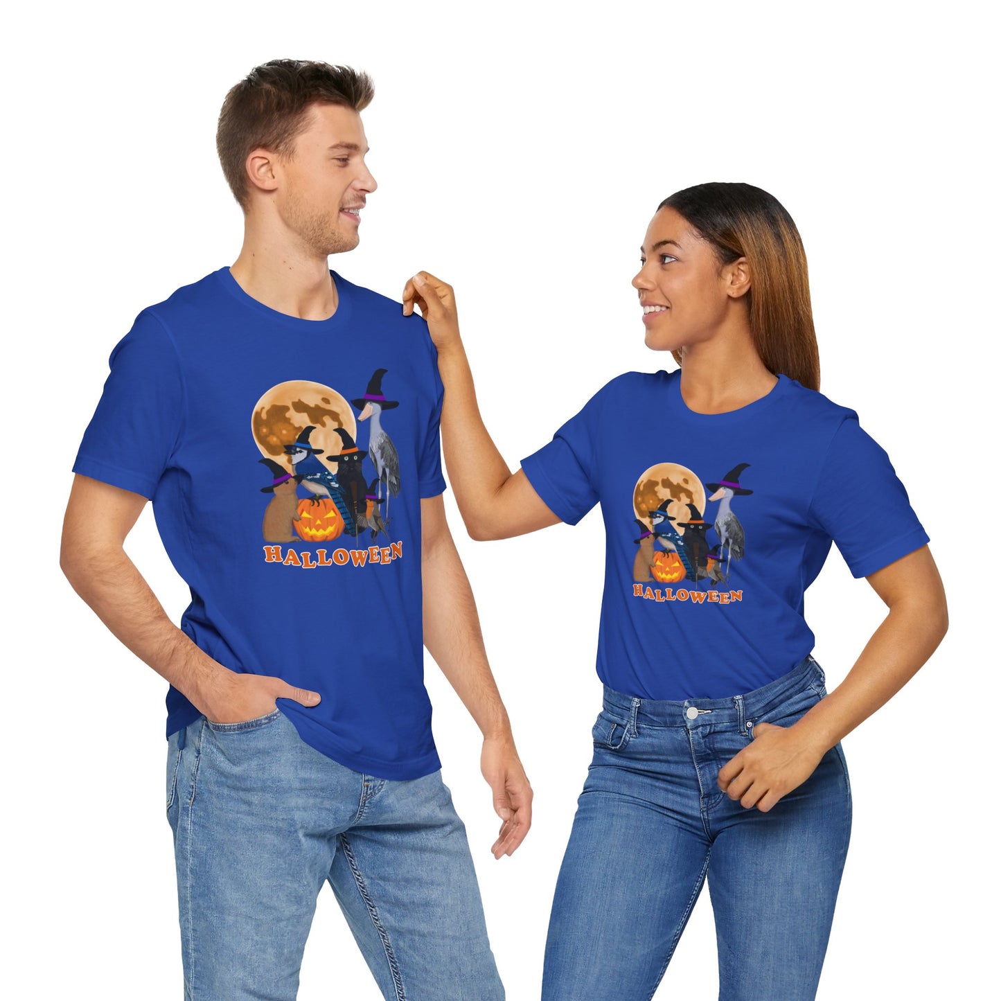 Blue Jay Robin Shoebill with Cat and Bunny Halloween Bird T-Shirt