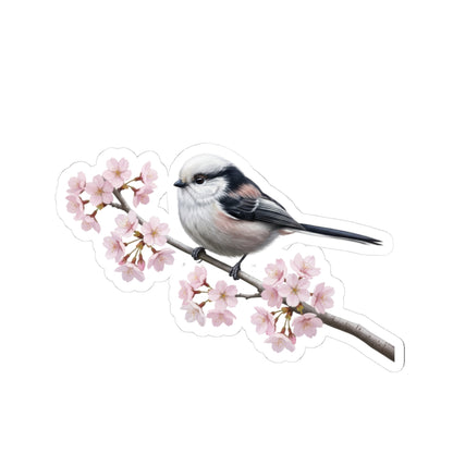 Long Tailed Titmouse Cherry Blossom Sticker | Glossy Floral Bird Decal Spring Laptop – Stickers