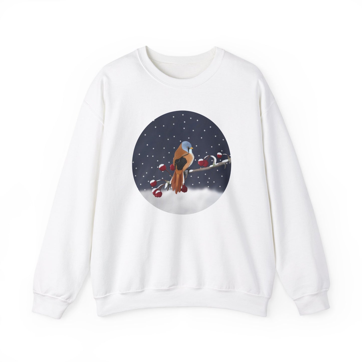 Bearded Reedling on a Winter Branch Birdwatcher Christmas Bird Sweatshirt