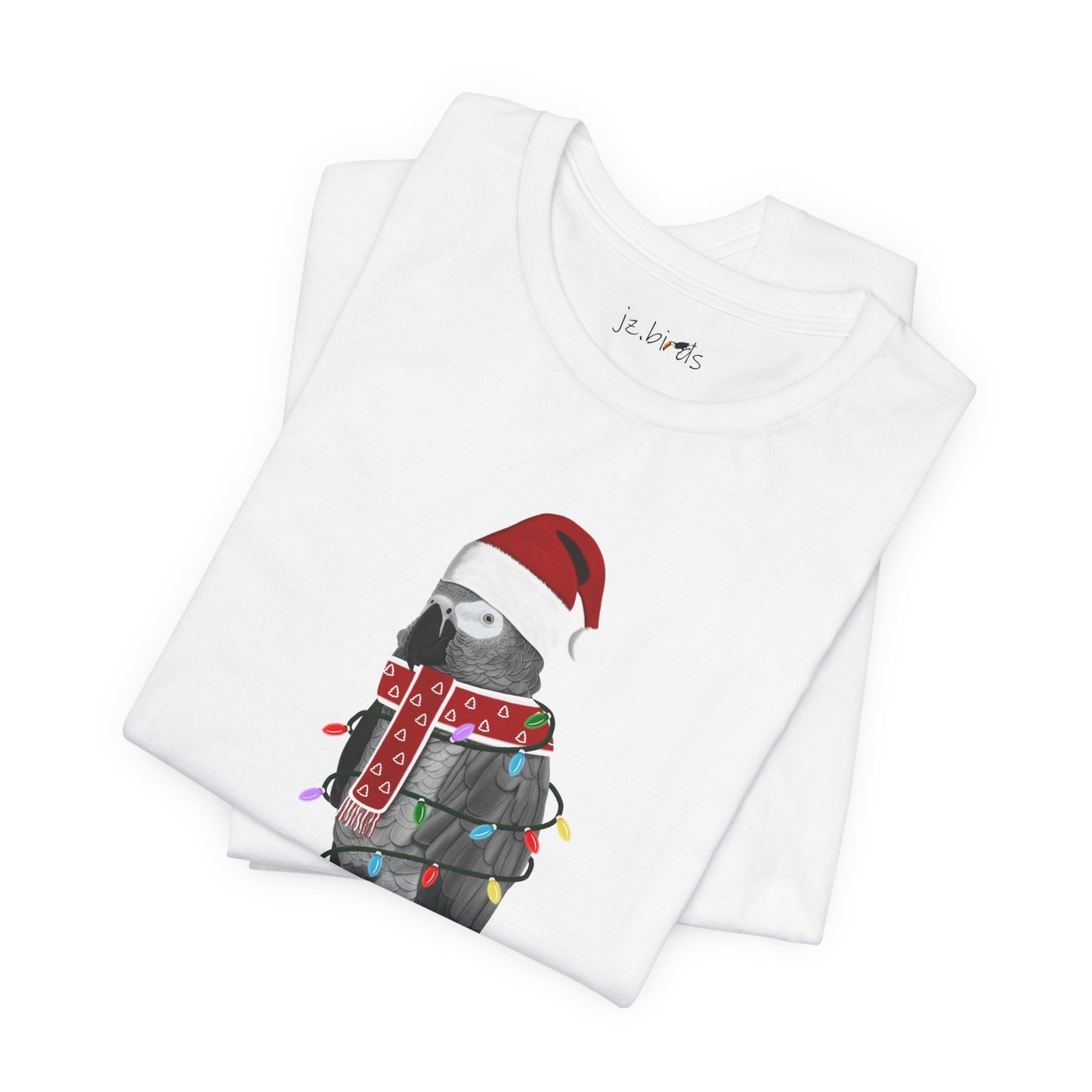 Grey Parrot with Fairy Lights Christmas Bird T-Shirt