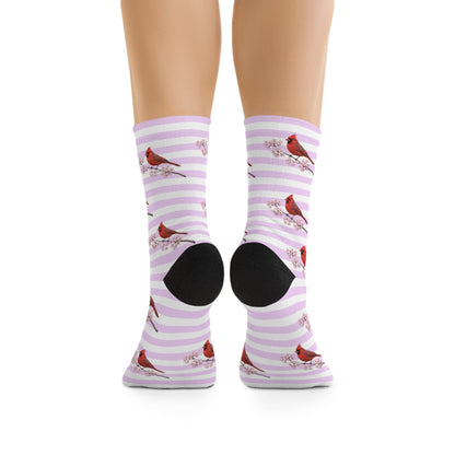 Cardinal Socks – Pink Cherry Blossom – Cute Birdwatching & Bird Lover Gift